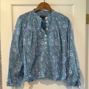 J. Crew Blue and White Floral Blouse